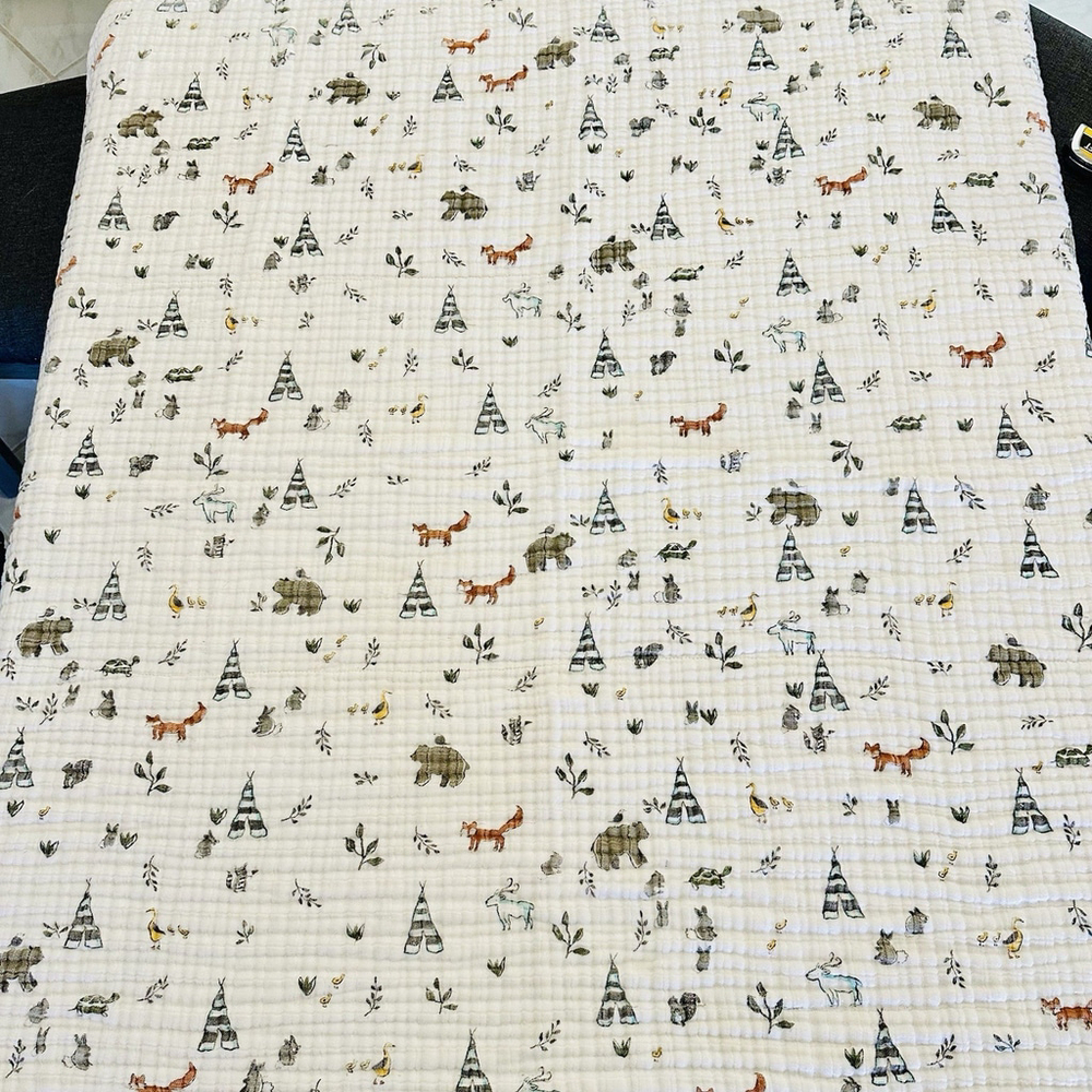 Little Unicorn Cotton Muslin Baby Quilt Forest Friends 42” x 40” Blanket Read